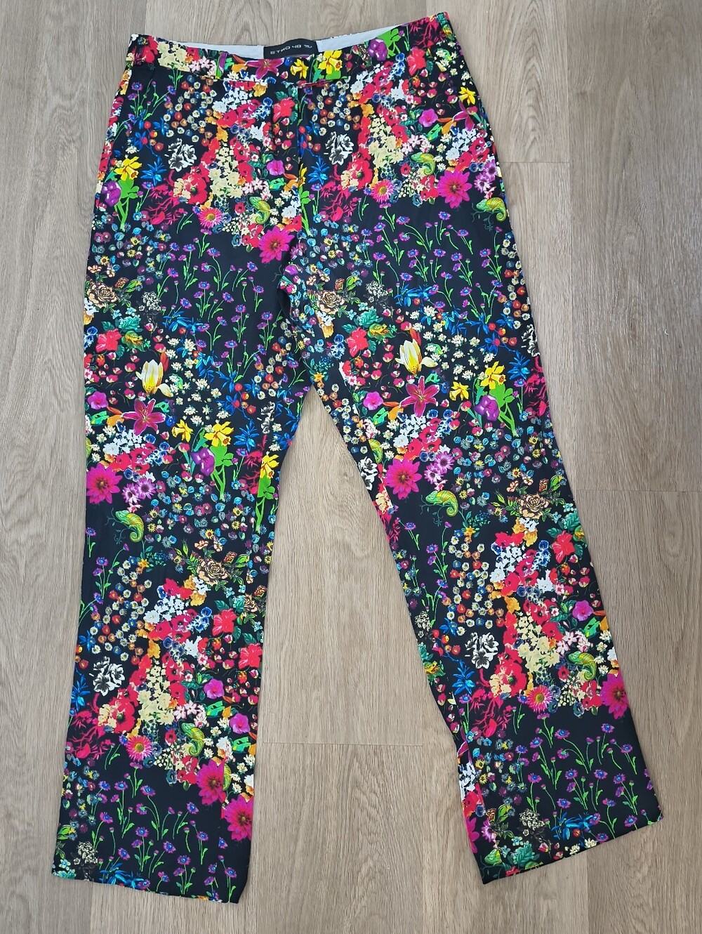 Etro Floral Straight-Leg Pants in Black & Multicolor
